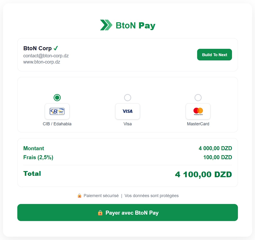 Aperçu du parcours de paiement BtoN Pay